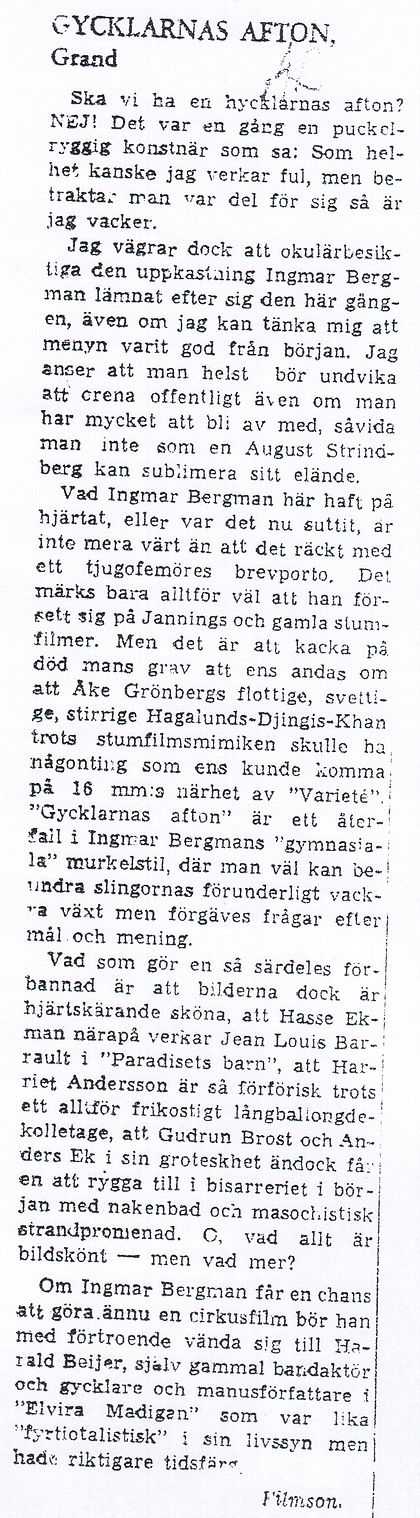 Filmson, Gycklarnas afton, 1953