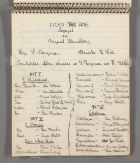 One of the notebook's many cast lists.