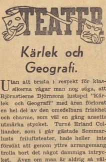 Press cutting from Geography and Love. © Kristianstads Läns Tidning