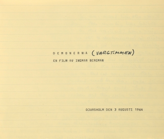 Title page of the manuscript The Demons, early title of Hour of the Wolf.